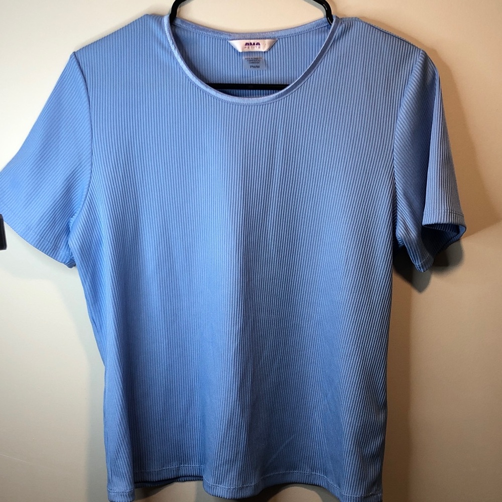 ALIA PETITE Light Blue Ribbed Short Sleeve Tee